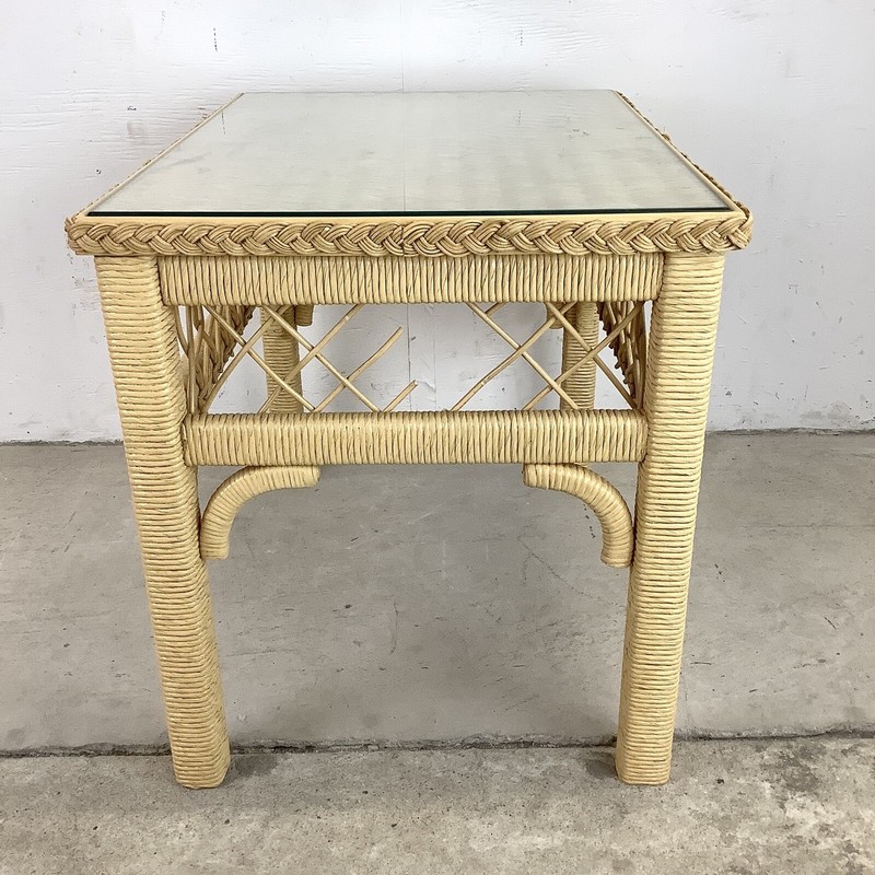 Boho Modern Henry Link Style Wicker and Glass Top Side Table gallery
