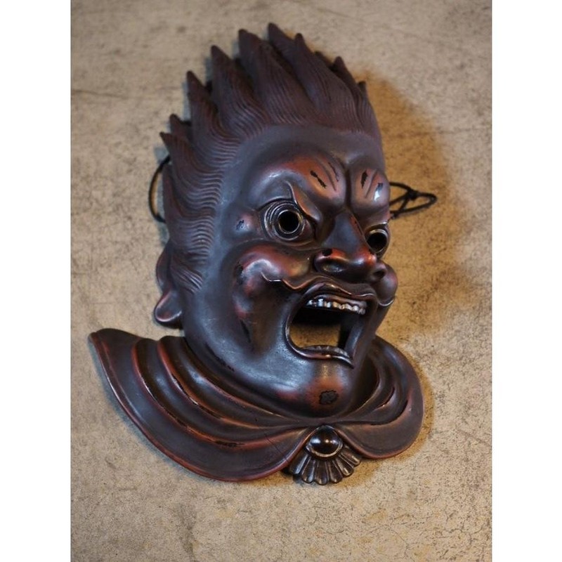 Japanese Wooden Carving Twelve Generals Mask Meikira Vajra Koro-ten Used