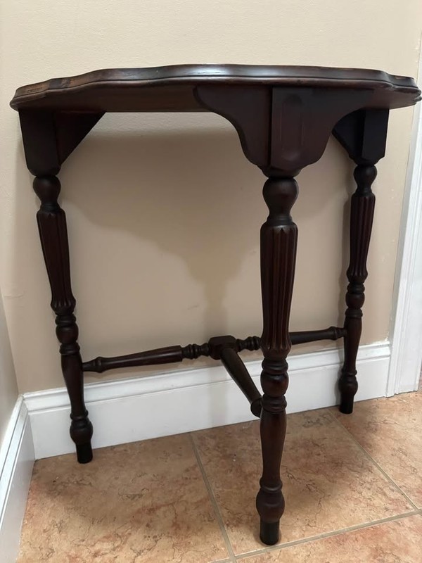 Antique Demi-Lune Console Table – Solid Wood – Distressed Top – Turned Legs gallery