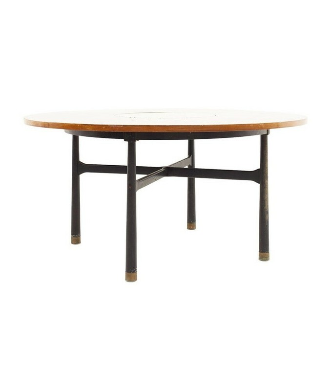 Harvey Probber Mid Century Round Ebonized Walnut Terrazzo and Brass Dining Table