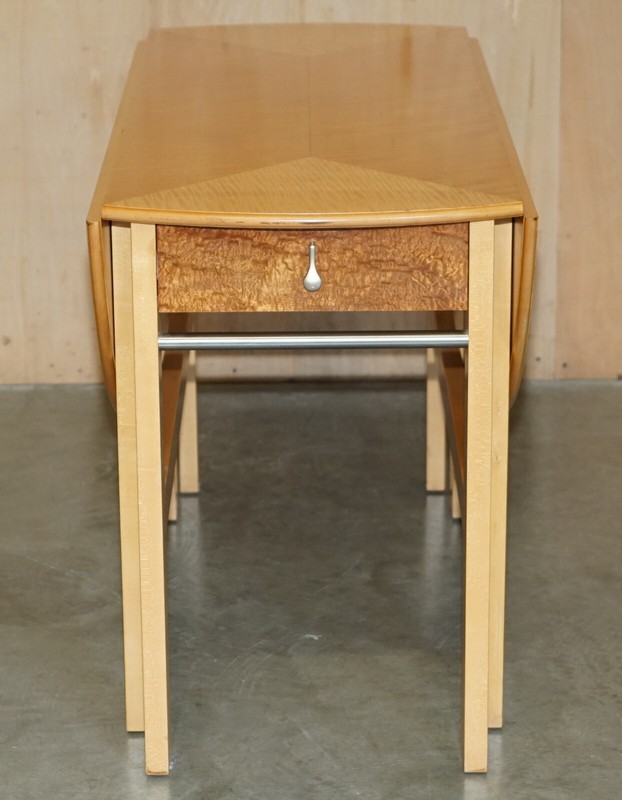 STUNNING ANDREW VARAH SATINWOOD WALNUT ROUND EXTENDING DINING TABLE WITH DRAWERS gallery