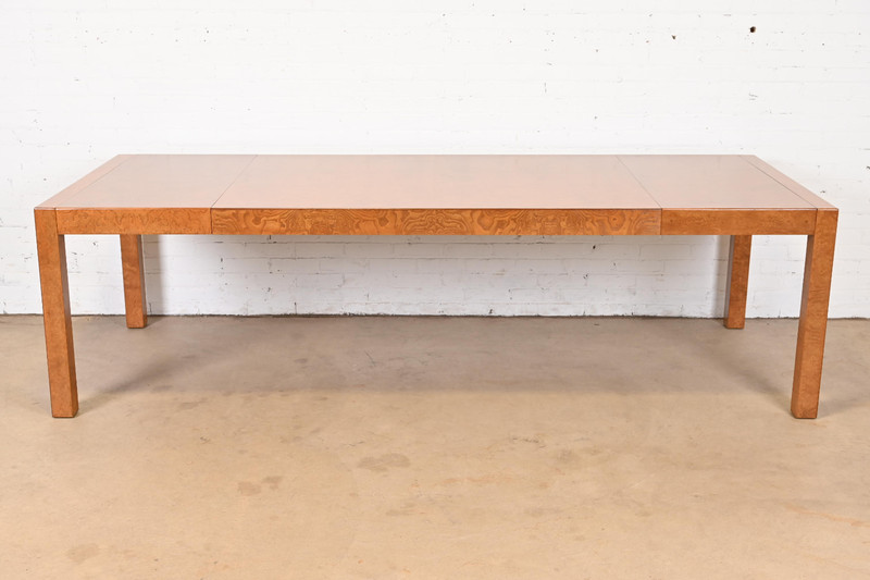 John Widdicomb Mid-Century Modern Burl Wood Parsons Extension Dining Table