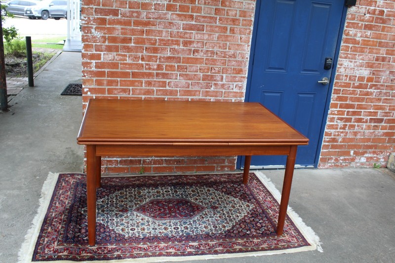 Mid Century Teak Draw Leaf Dining Table – Danish Modern Style Vintage Furniture gallery