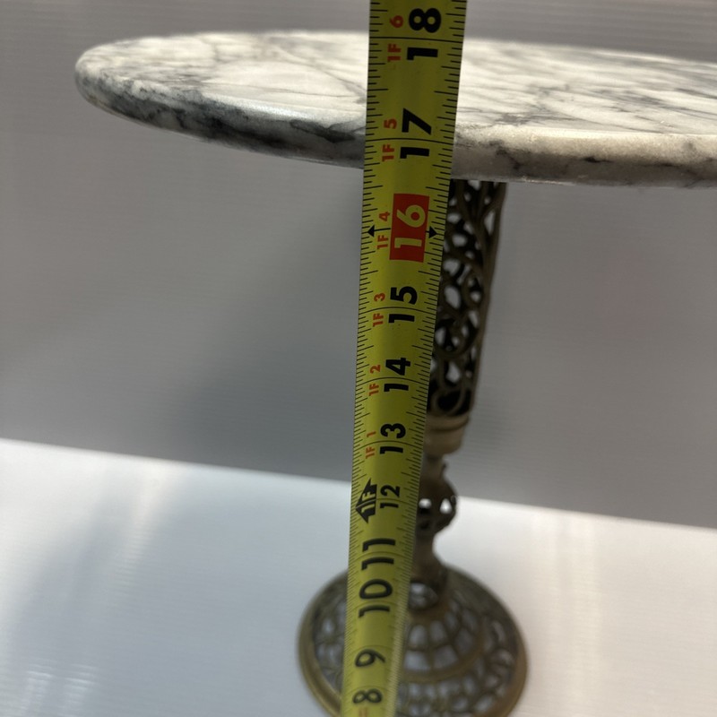 Vtg Mid Century Hollywood Regency Marble Top Brass Plant/Pedestal Table 17” Chip gallery