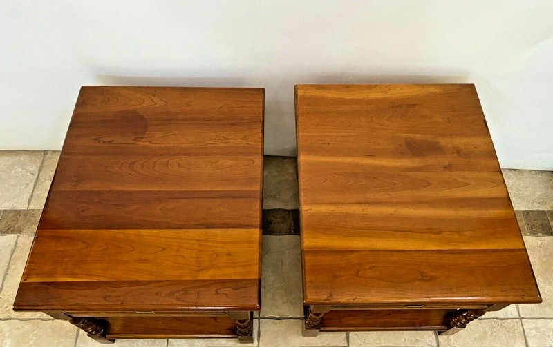 Authentic Stickley Side Tables Nightstands Solid Cherry Top Drawer bottom shelf gallery