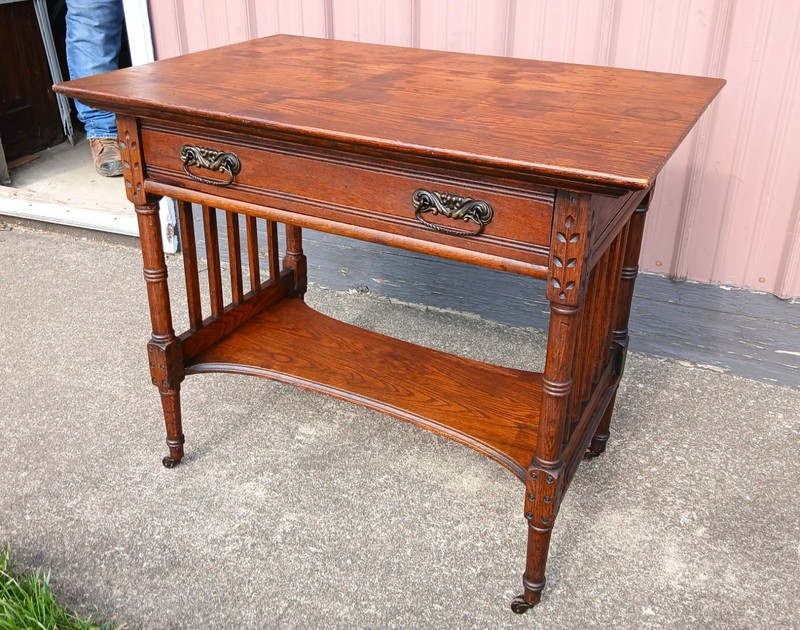 Antique Oak Eastlake Victorian Library Table Desk 1890s An antique oak Eastlake gallery