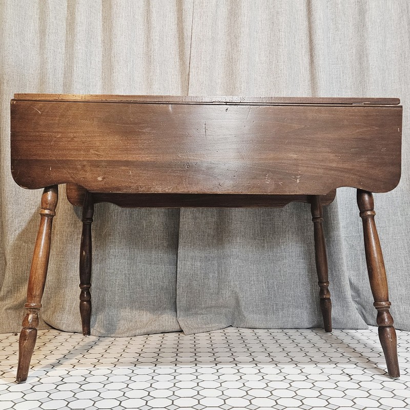 Antique Walnut Drop Leaf Table c1920 Pull-Out Brace Farmhouse Solid Wood gallery