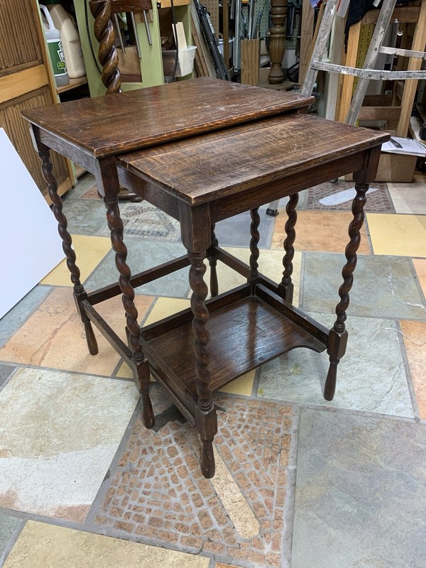 Antique Nest Of Single Barley Twist Tables Minus 1
