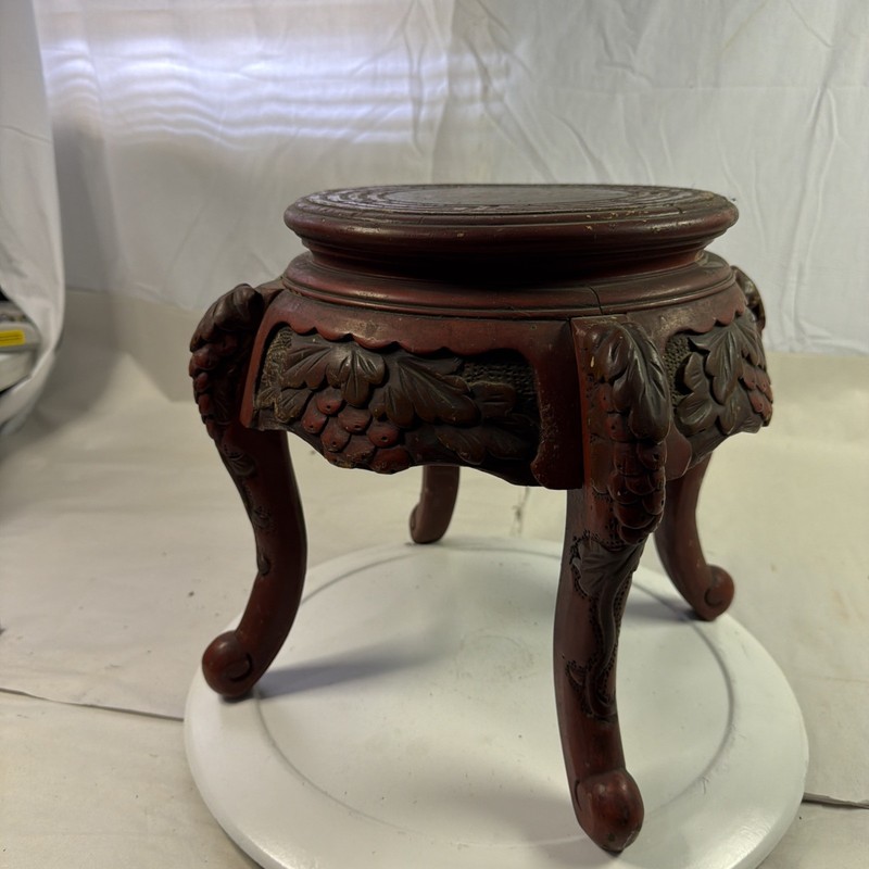 Vintage Meiji Era Japanese Nouveau Dragon Carved Wood Stool End Table gallery