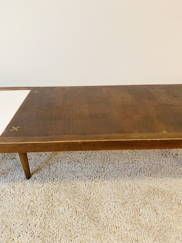 AMERICAN of MARTINSVILLE Rectangle COFFEE TABLE Brass X Inlaid MCM Mid Century gallery