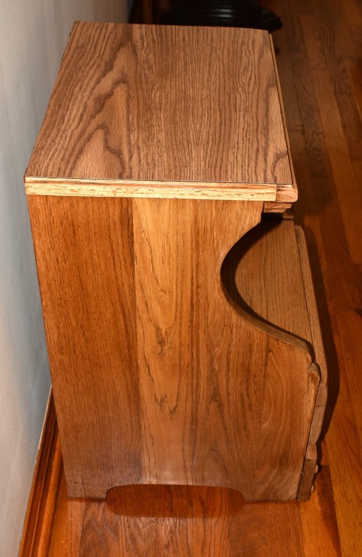 Midcentury Nightstand Phone Table Formica Top & Oak Wood, Storage Drawer Cresent gallery