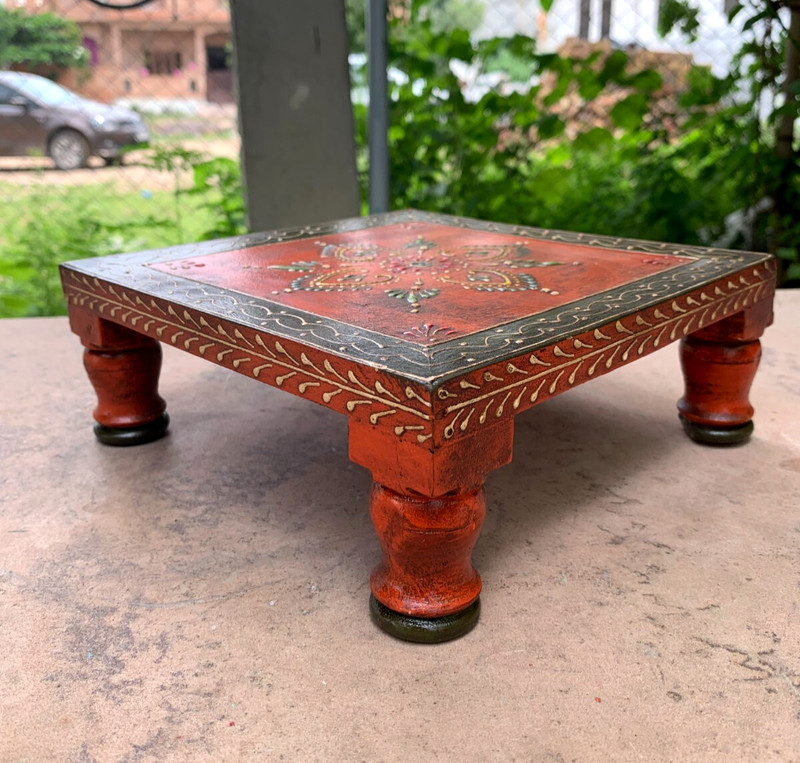 Indian Hand Carved Chowki Antique Design Table Decorative Handmade Low Table