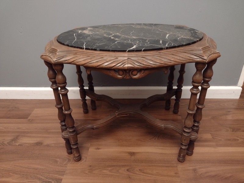 Vintage Wooden Table With Marble Top – Local Pickup Only (Cleveland, Ohio area)