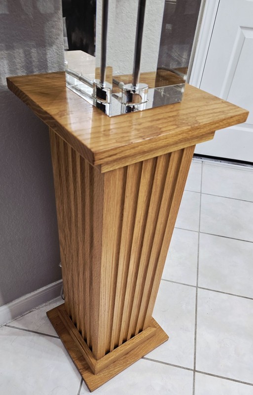 Mid Century Solid Golden Oak Fluted Column Plant/Lamp Stand gallery
