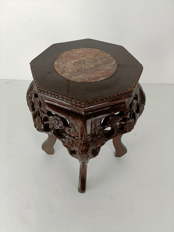 Carved Wood Rosewood Chinese Marble Top Hall Console Bonsai Table Pedestal Tabou gallery