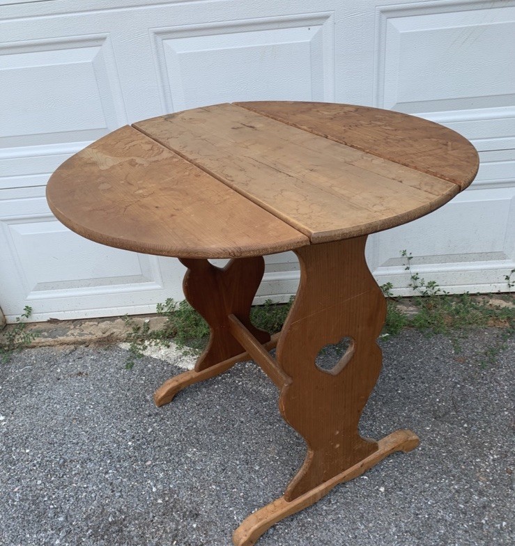 Antique English Oak Drop-Leaf Gateleg Table Heart Cutout Rustic 33”Farmhouse gallery