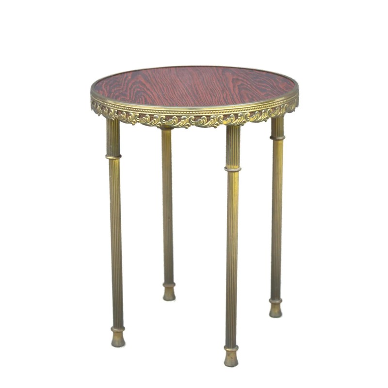 Vintage rococo baroque style round small side table with brass legs bonsai plant