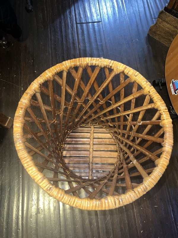 1950s Vtg Wicker Rattan Bentwood Bamboo Table Plant Stand Boho Tiki Hourglass gallery