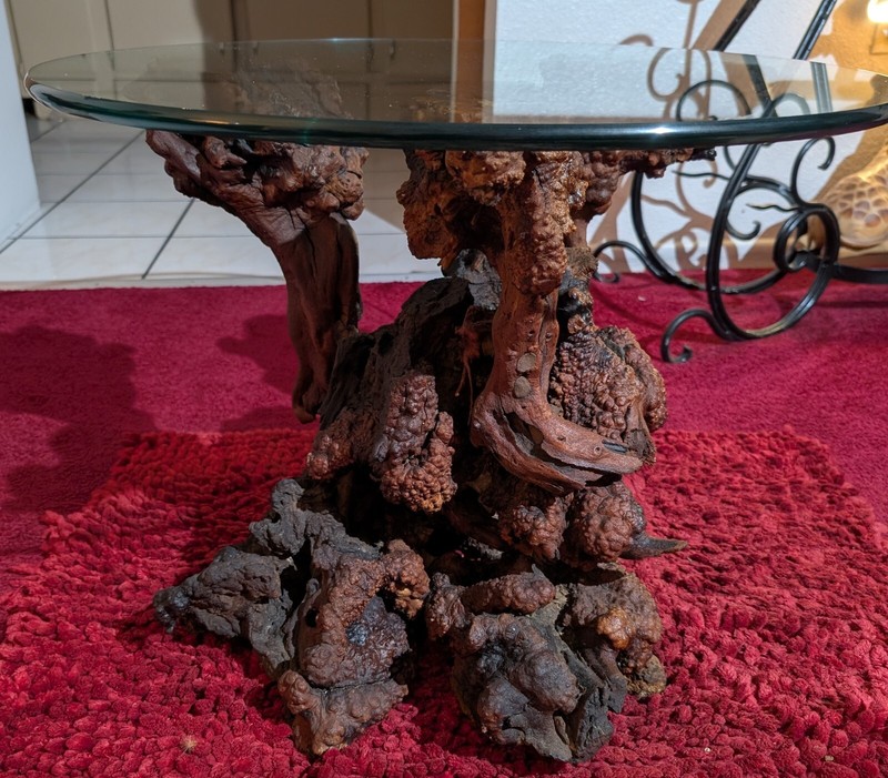 Vintage Root Natural Coffee Table With Glass On Top gallery