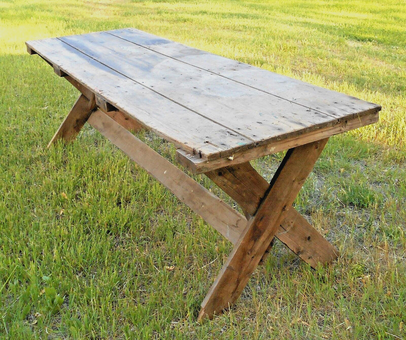 ANTIQUE 19th CENTURY PRIMITIVE FARMHOUSE 8 FOOT LONG SAWBUCK HARVEST TABLE gallery