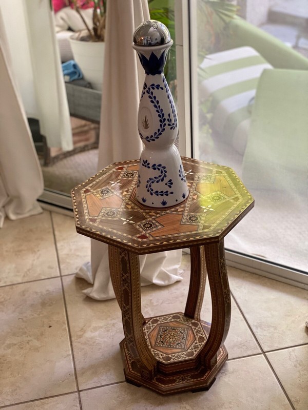 Vintage End Table Damascene marquetry Antique Wood Inlaid Mother of Pearl Décor gallery