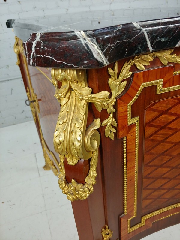 19th century French Cabinet double door w/Gilt Bronze Ormolu & Marble top-Signed gallery