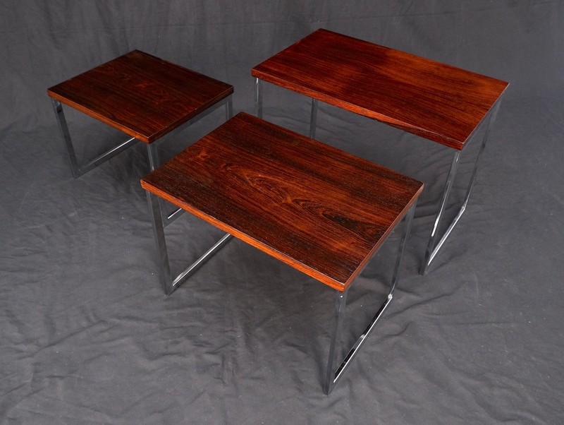 Rosewood Tops Chrome Base Mid Century Modern Set of 3 Nesting Side End Tables gallery
