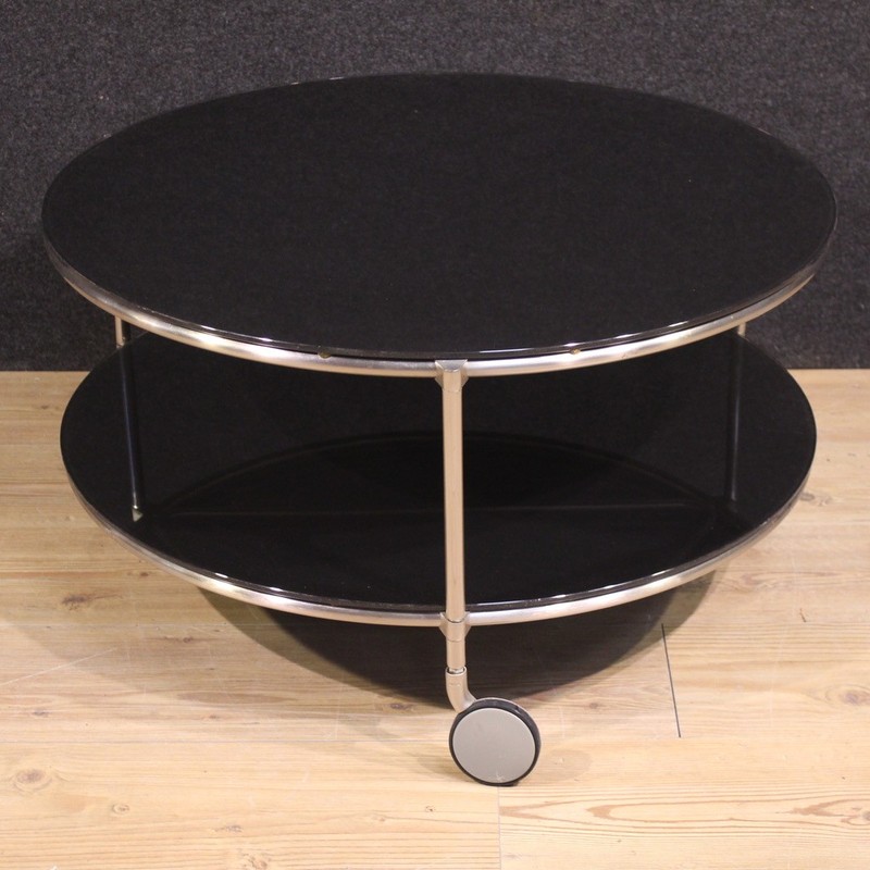 Living room coffee table on casters Italian modern 80s in metall and glass gallery