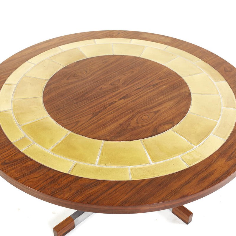 Mid Century Danish Rosewood and Tile Round Coffee Table gallery