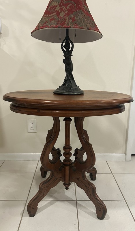 Antique Victorian Oval Parlor Table-Eastlake End Table-Carved Oak Display Stand gallery