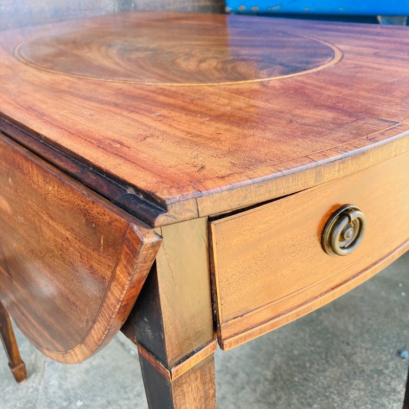 Antique New England Drop Leaf Table, Walnut Satinwood Brass Pembroke Table gallery