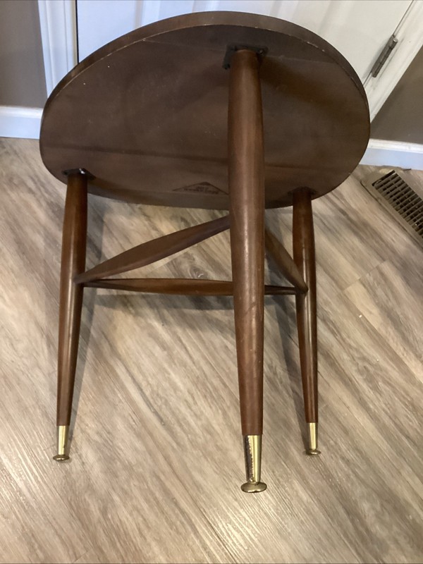 Vintage Mid Century Mersman Guitar Pick Woodgrain Formica Guitar Pick End Table gallery