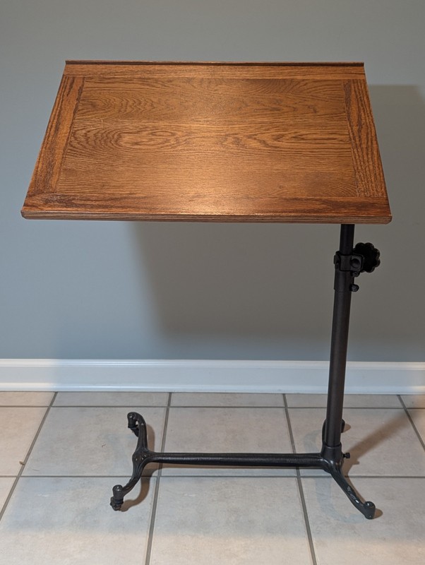 Antique Ornate Cast Iron Hospital Bedside Table, Adjustable Height, Wood.Casters