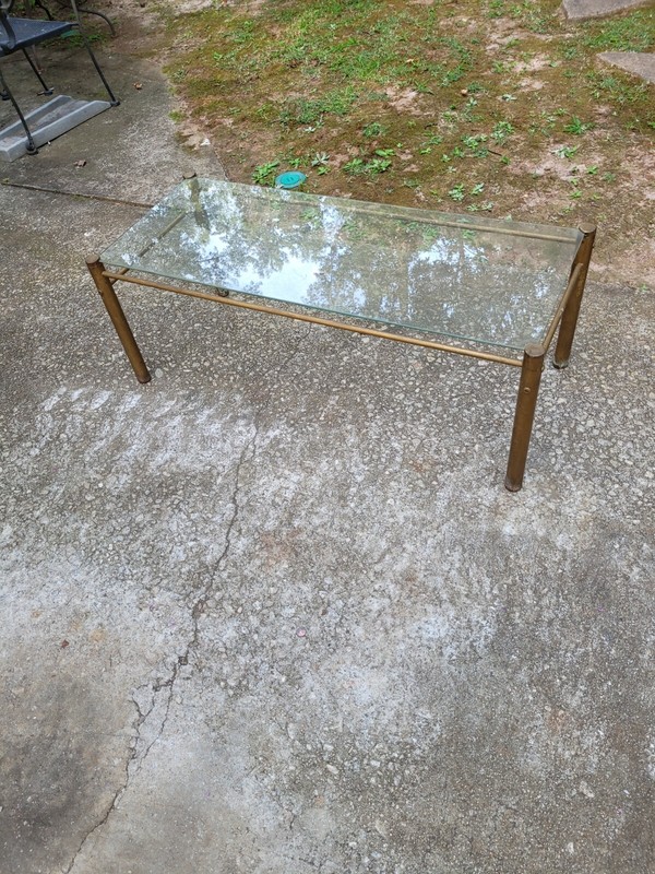 Gold / Brass & Glass Vintage Coffee Table 16 X 40 X 15