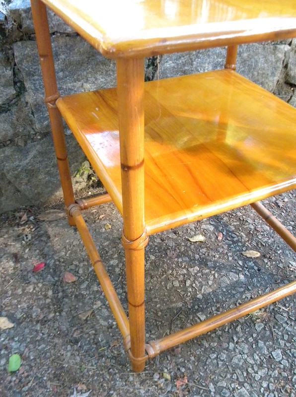 Heywood Wakefield, side table, oak, rattan, 1950s gallery