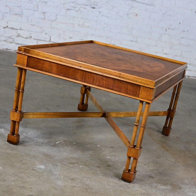Mid-Late 20th Century Baker Furniture Campaign Style End Table Faux Bamboo Legs