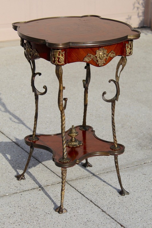 Late 19th Century French Louis XV Style Parquetry Round End Table W/Bronze Mount gallery