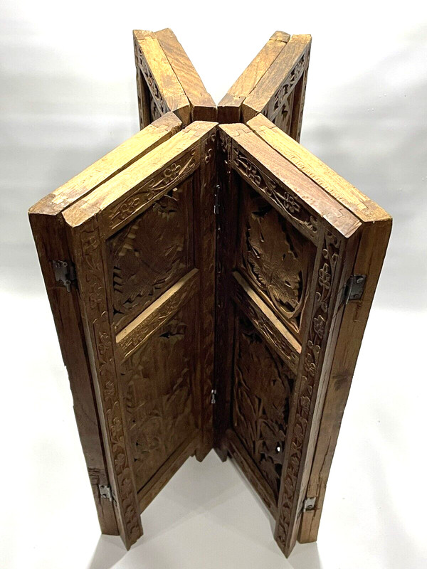 Vintage Hand Carved Hardwood Octagonal Side Table Bottom India Decor 16.75" x14" gallery
