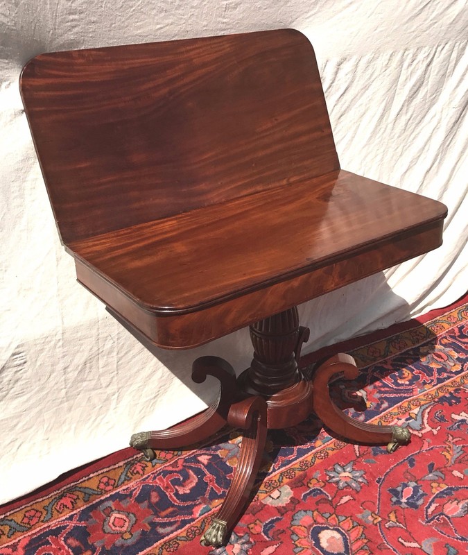 ANTIQUE FEDERAL PERIOD BOSTON MAHOGANY GAME OR CARD TABLE CONSOLE BY ISAAC VOSE gallery