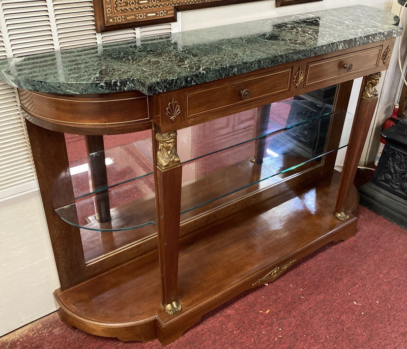 FRENCH MAHOGANY EMPIRE ENTRYWAY CONSOLE TABLE W/ MARBLE TOP gallery