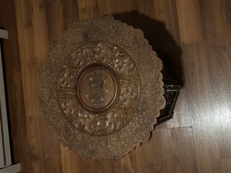 Vintage Anglo Indian Carved/Inlaid Side Table 19”H x 18”W gallery