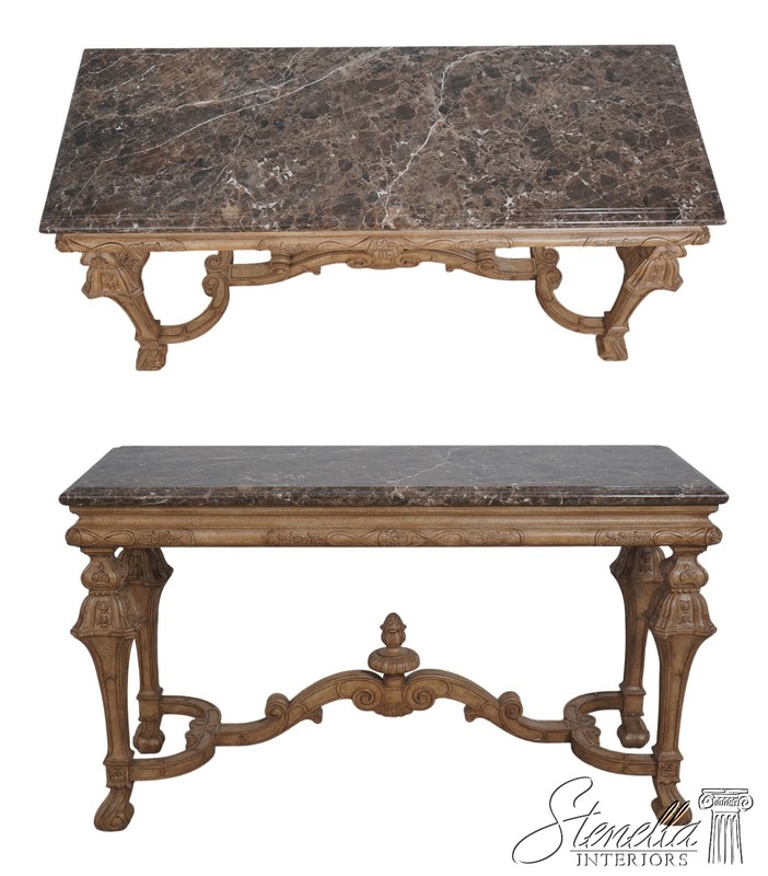 L72841: Vintage Italian Louis XVI Style Carved Marble Top Table