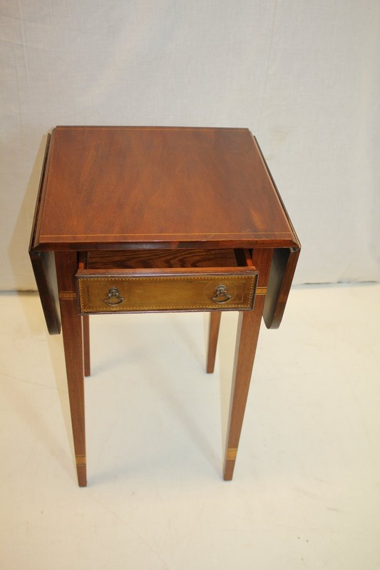 english Inlaid Drop Leaf Table w/ Leather front Drawer by Stiehl New York gallery
