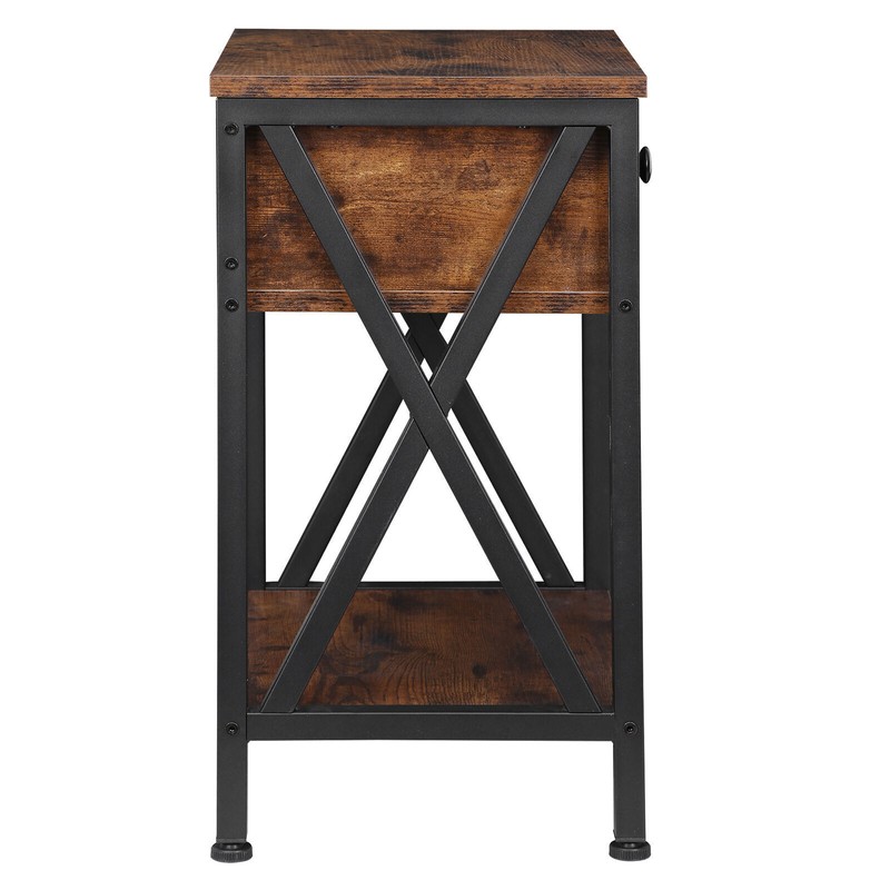 Set of 2 X-Design End Side Sofa Table Storage Shelf W/Drawer for Bedroon Brown gallery