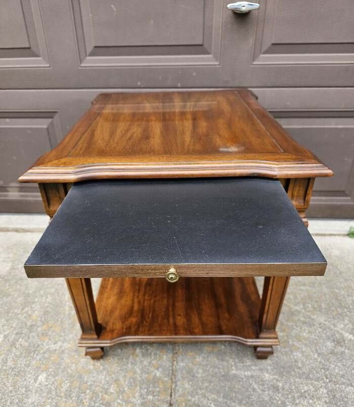Vintage Walnut End Table 2 Tier Pull Out Shelf #1 gallery