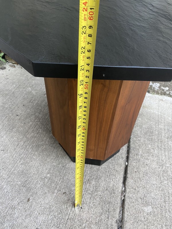 Vintage Modern Sculptural Slate & Walnut Mid Century Octagon End Table Side gallery
