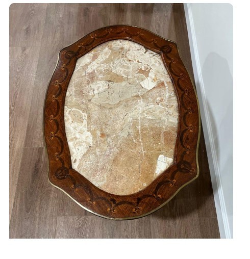 Vintage French Inlaid Coffee Table with Marble Top gallery