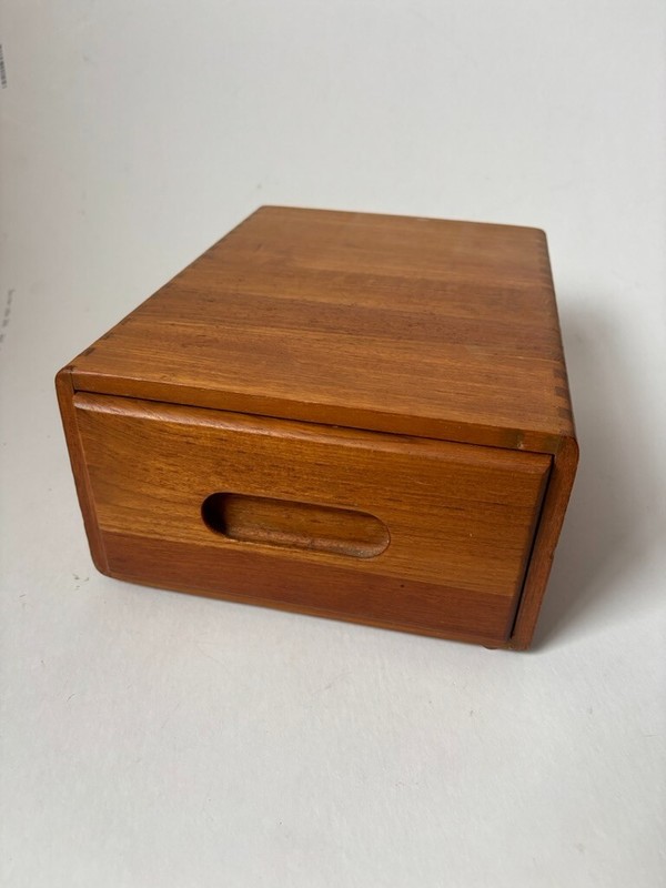 Vintage Danish Mid Century Solid Teak Dovetail Multi-use Box with Drawer Busines