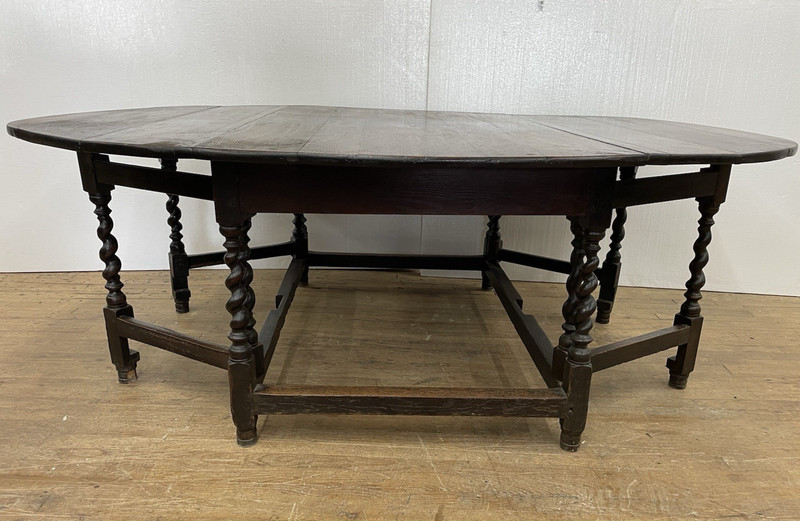 Large 17th C PILGRIM CENTURY 8 Leg Spiraled OAK Barley Twist Dining Table