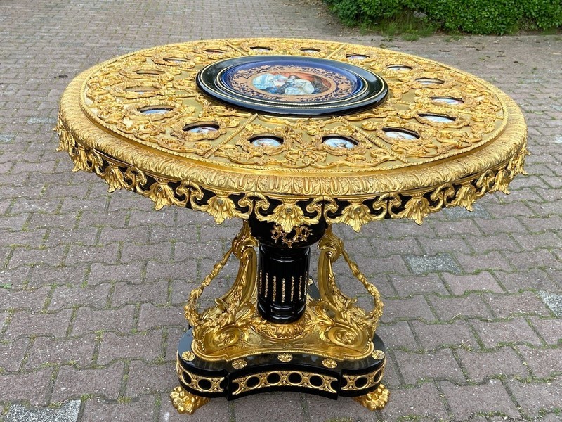 Table French Louis XVI Bronze Porcelain Center Vintage 1960s Royal